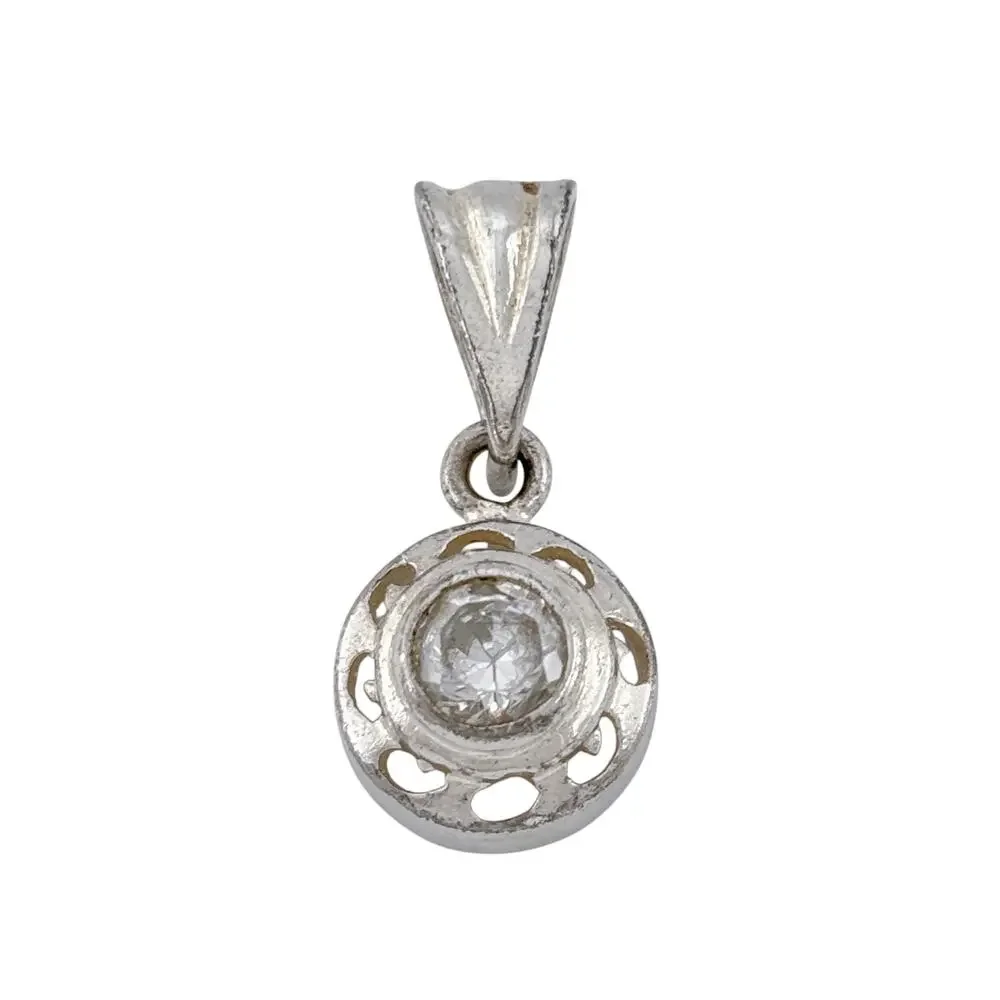 Vintage Silver Plated Cubic Zirconia Round Openwork Pendant